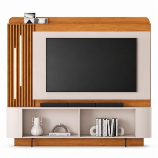 Alternative view of Home 1,82m Dominus Candian Cinamomo/Off White com Detalhe Ripado e LED para TV até 65" - JCM