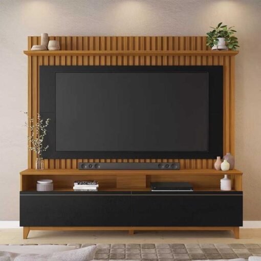 Home 1,83m NT 1340 Freijó/Preto com Detalhe Ripado para TV até 65" - Notável