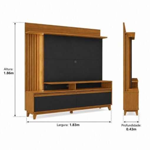 Home 1,83m NT 1400 Freijó/Preto com Detalhe Ripado e LED para TV até 60" - Notável - Imagem 7
