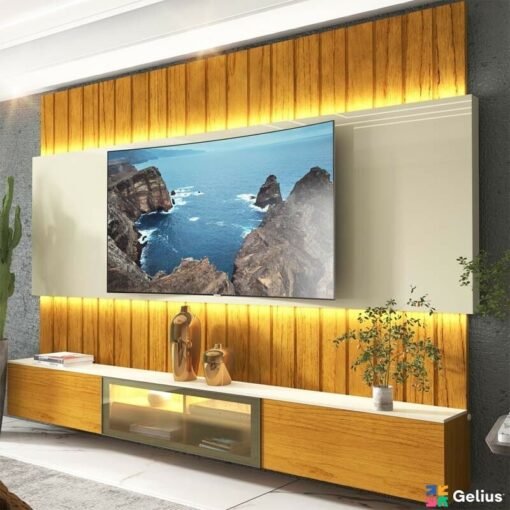 Home Suspenso 2,30m Soberano Reflecta Nature/Off com LED 100% MDF para TV até 85" - Gelius