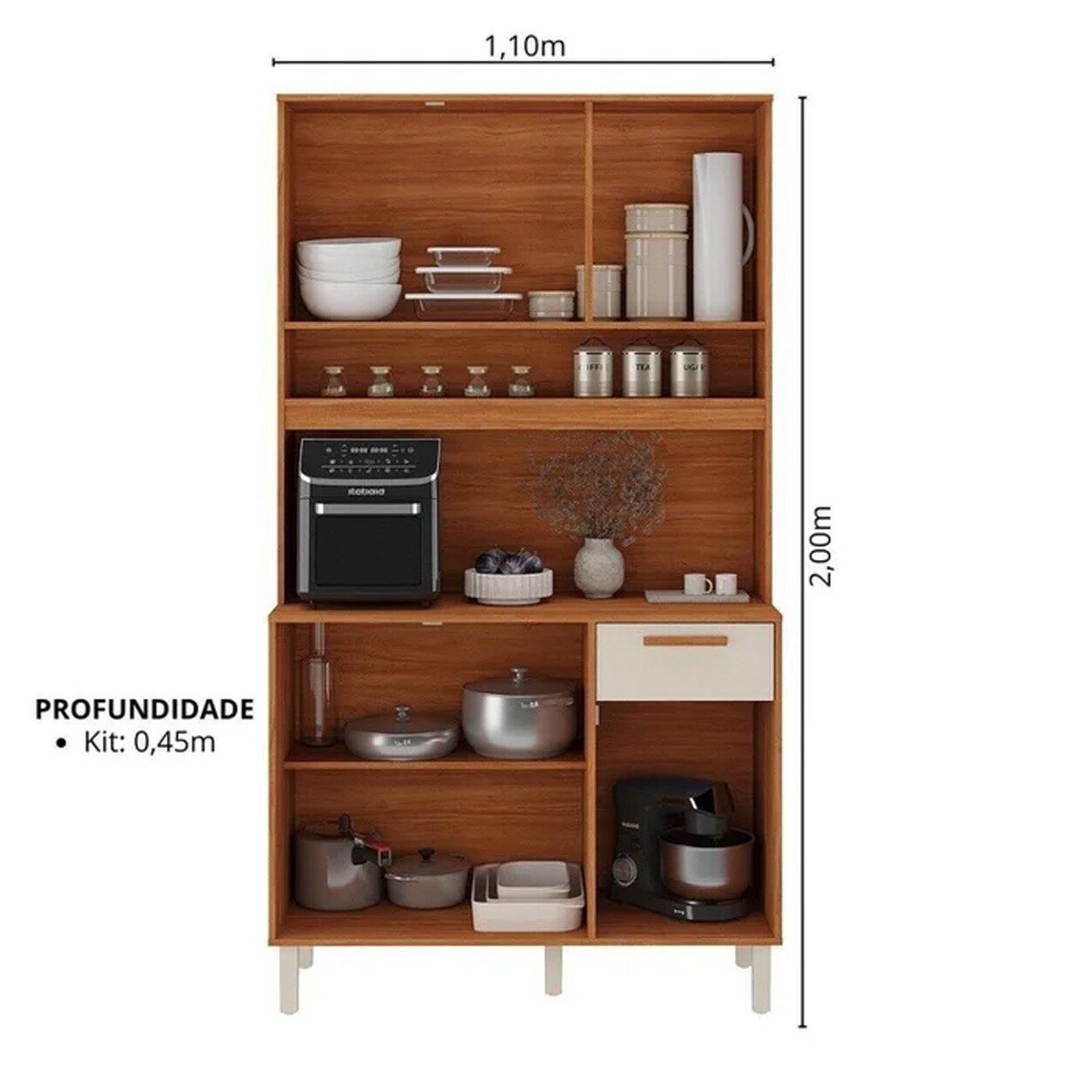 Kit Cozinha 1,10m Itafriz Cinamomo/Off 67/68 6 Portas 1 Gaveta - Itatiaia - Imagem 3