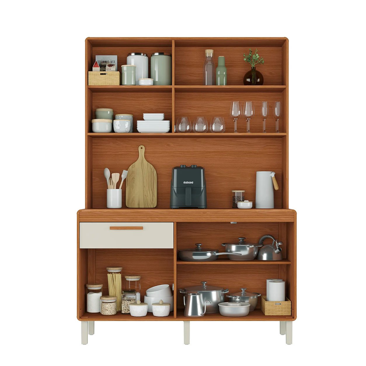 Kit Cozinha 1,40m Dunas Cinamomo/Off 20/21 5 Portas 1 Gaveta - Itatiaia - Imagem 2