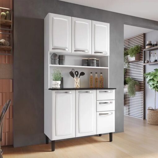 Kit de Cozinha em Aço 1,05m Pratika Branco 1904 6 Portas 2 Gavetas - Itatiaia