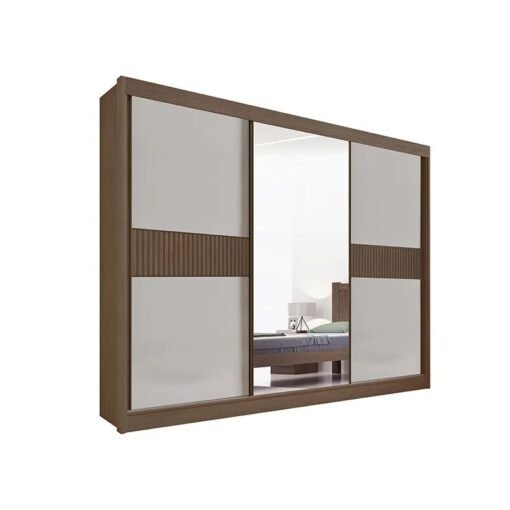 Guarda-roupa Casal 2,73m Los Angeles Castanho/Off Ripado 3 Portas 6 Gavetas 100% MDF com 1 Espelho Portas Flex - D Doro - Imagem 3