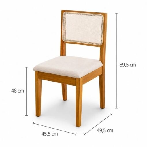 Mesa de Jantar Athenas 180x90 Amêndoa Clean Tampo Maciço Lopas + 6 Cadeiras Cantiga Boucle Bege Bechara - Imagem 7