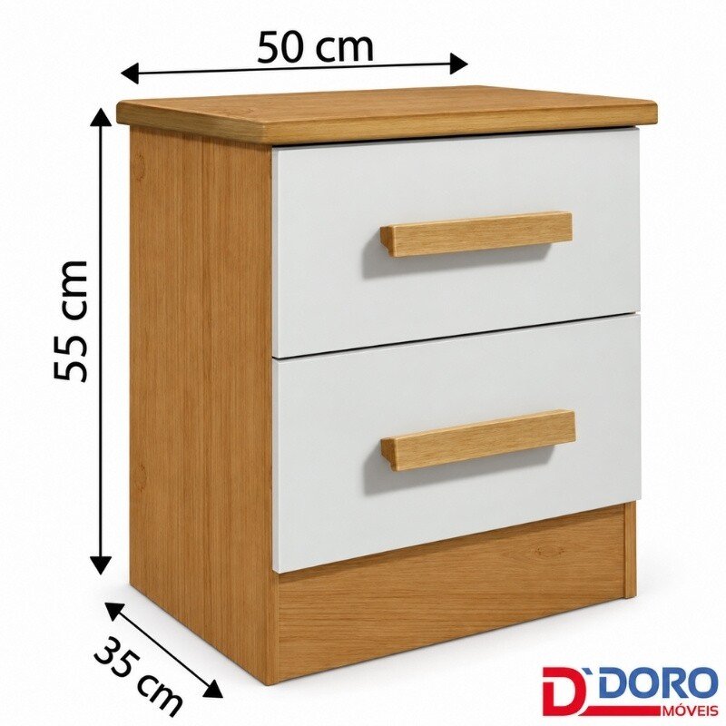 Mesa de Cabeceira New Athos Cinamomo/Of com 2 Gavetas - D Doro - Imagem 2