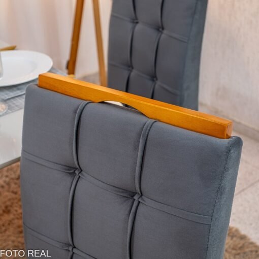 Mesa de Jantar Bali 120x80 Vidro Off Base Madeira + 4 Cadeiras Londres Veludo Chumbo Minas Plac - Entregue Montada - Imagem 8