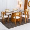 Mesa de Jantar Barcelona Oval 180x90 Cinamomo + 6 Cadeiras Munique Linho Bege Estrutura Madeira Minas Plac - Entregue Montada