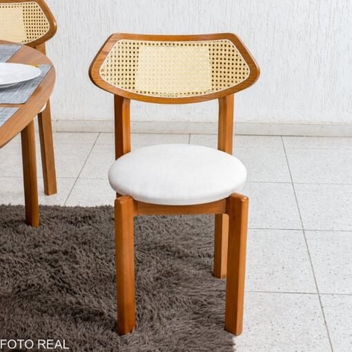 Mesa de Jantar Barcelona Oval 180x90 Cinamomo + 6 Cadeiras Munique Linho Bege Estrutura Madeira Minas Plac - Entregue Montada - Imagem 5