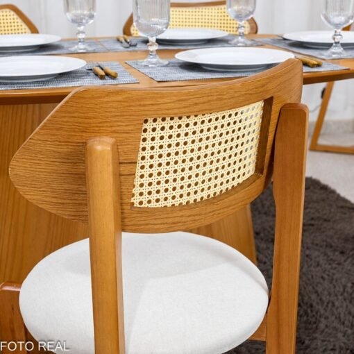 Mesa de Jantar Barcelona Oval 180x90 Cinamomo + 6 Cadeiras Munique Linho Bege Estrutura Madeira Minas Plac - Entregue Montada - Imagem 6