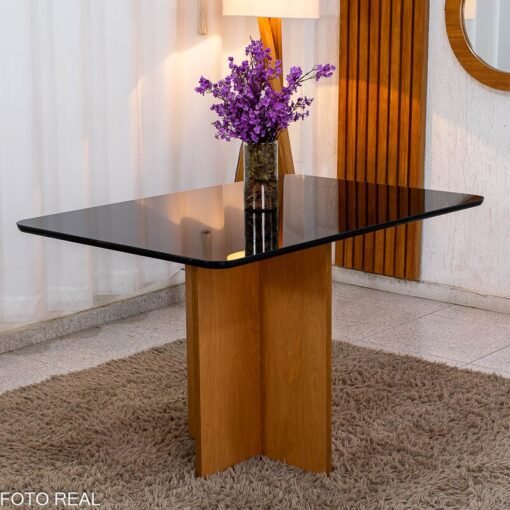 Mesa de Jantar Moscou 120x80 Vidro Preto Base Cinamomo + 4 Cadeiras Londres Veludo Avelã Minas Plac - Entregue Montada - Imagem 7