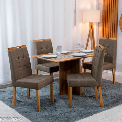 Mesa de Jantar Salina 120x80 Tampo Londres Cinamomo Cel Móveis + 4 Cadeiras Sophia Linho Marrom 207 Estrutura Madeira WM Decor - Entregue Montada - Imagem 5
