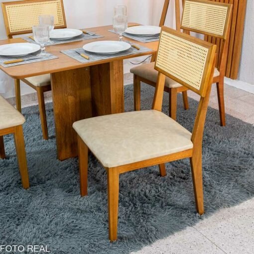 Mesa de Jantar Salina 120x80 Tampo Londres Cinamomo Cel Móveis + 4 Cadeiras Ava Corino Creme 307 Estrutura Madeira Prensar - Entregue Montada - Imagem 6
