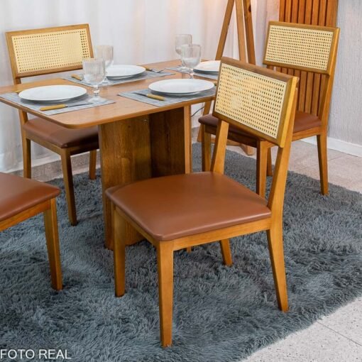 Mesa de Jantar Salina 120x80 Tampo Londres Cinamomo Cel Móveis + 4 Cadeiras Ava Corino Caramelo 302 Estrutura Madeira Prensar - Entregue Montada - Imagem 6