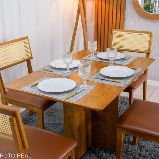 Mesa de Jantar Salina 120x80 Tampo Londres Cinamomo Cel Móveis + 4 Cadeiras Ava Corino Caramelo 302 Estrutura Madeira Prensar - Entregue Montada - Imagem 2