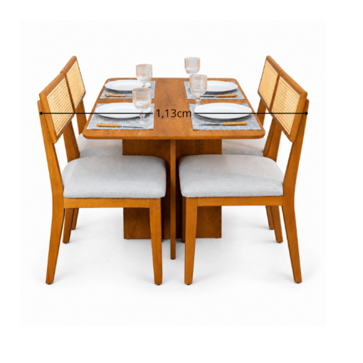Mesa de Jantar Salina 120x80 Tampo Londres Cinamomo Cel Móveis + 4 Cadeiras Ava Linho Aveia 106 Estrutura Madeira Prensar - Entregue Montada - Imagem 11