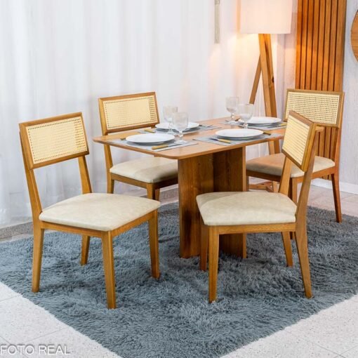 Alternative view of Mesa de Jantar Salina 120x80 Tampo Londres Cinamomo Cel Móveis + 4 Cadeiras Ava Corino Creme 307 Estrutura Madeira Prensar - Entregue Montada