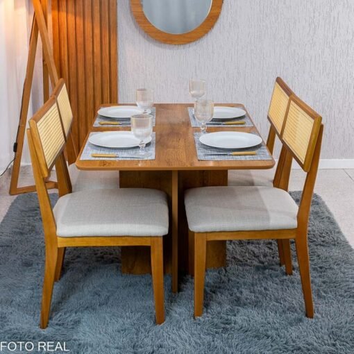 Mesa de Jantar Salina 120x80 Tampo Londres Cinamomo Cel Móveis + 4 Cadeiras Ava Linho Aveia 106 Estrutura Madeira Prensar - Entregue Montada - Imagem 5