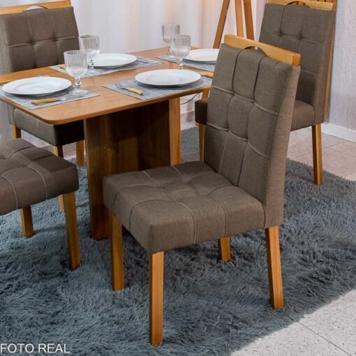 Mesa de Jantar Salina 120x80 Tampo Londres Cinamomo Cel Móveis + 4 Cadeiras Sophia Linho Marrom 207 Estrutura Madeira WM Decor - Entregue Montada - Imagem 6