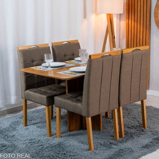 Mesa de Jantar Salina 120x80 Tampo Londres Cinamomo Cel Móveis + 4 Cadeiras Sophia Linho Marrom 207 Estrutura Madeira WM Decor - Entregue Montada - Imagem 4