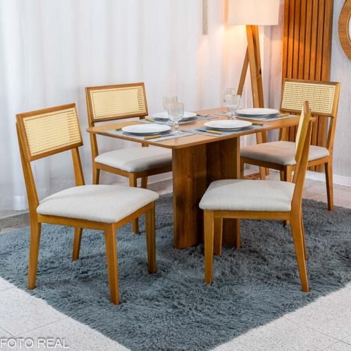 Mesa de Jantar Salina 120x80 Tampo Londres Cinamomo Cel Móveis + 4 Cadeiras Ava Linho Aveia 106 Estrutura Madeira Prensar - Entregue Montada - Imagem 3