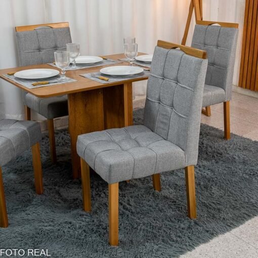 Mesa de Jantar Salina 120x80 Tampo Londres Cinamomo Cel Móveis + 4 Cadeiras Sophia Linho Cinza 206 Estrutura Madeira WM Decor - Entregue Montada - Imagem 7