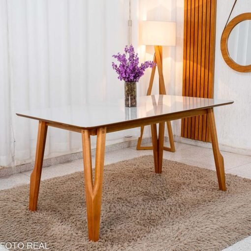 Mesa de Jantar Siena 160x90 Vidro Off Base Madeira + 6 Cadeiras Lisboa Veludo Marrom 509 Art Assento - Entregue Montada - Imagem 6