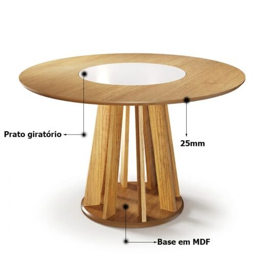 Base Mesa de Jantar Flora Redonda 1,35x1,35 Cinamomo/Off com Prato Giratório - Valdemóveis - Imagem 3