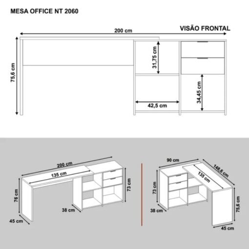 Mesa Office NT 2060 Freijó Notável - 2 Opções de Montagem - Imagem 10