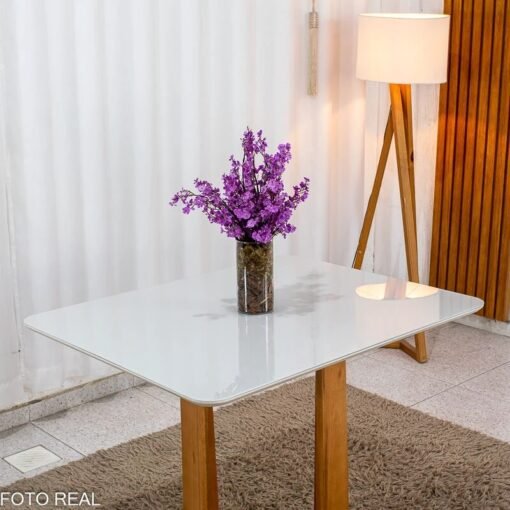 Mesa Tóquio 100x80 Vidro Off Base Madeira + 4 Cadeiras Londres Veludo Chumbo Estrutura Madeira Minas Plac - Entregue Montada - Imagem 12