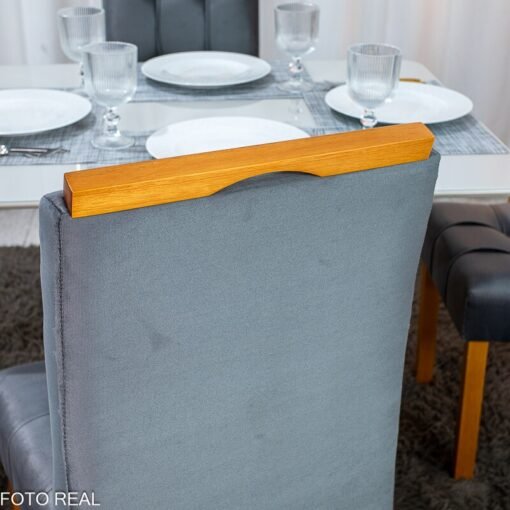 Mesa Tóquio 100x80 Vidro Off Base Madeira + 4 Cadeiras Londres Veludo Chumbo Estrutura Madeira Minas Plac - Entregue Montada - Imagem 7