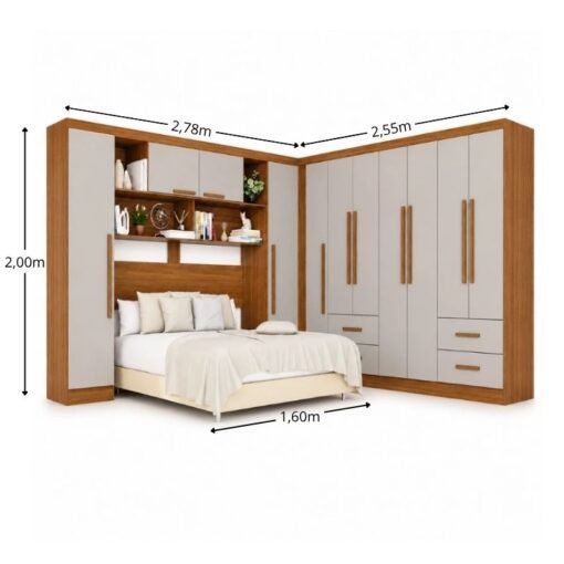 Alternative view of Modulado Apolo Premium Cinamomo/Off para Cama até 1,60m + Módulo Canto Fortaleza Cinamomo/Off + Guarda-roupa Texas Premium Cinamomo/Off 6 Portas 4 Gavetas - Sallêto