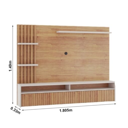 Alternative view of Painel 1,80m Aurora Mel/Off com Detalhe Ripado para TV até 65" - Viero