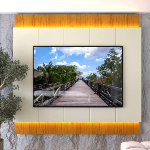 Painel 2,18m Magnífico 220 Nature/Off com LED e Detalhe Ripado para TV até 85" - Gelius - Imagem 2