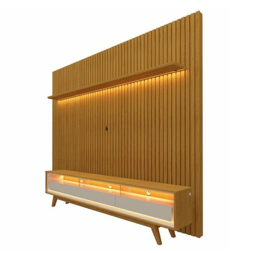 Alternative view of Rack Requinte 2.12m Naturale/off C/ Led 100% MDF + Painel Nobre Ripado 2.30m Naturale 100% MDF C/ Led TV até 85" - Gelius