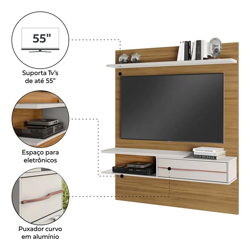 Painel 1,35m NT 1155 Freijó/Off para TVs até 55" - Notável - Imagem 4