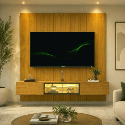 Painel 2,20m Realce Naturale + Nicho 2,15m Luminare Naturale com LED para TV até 85" - Gelius