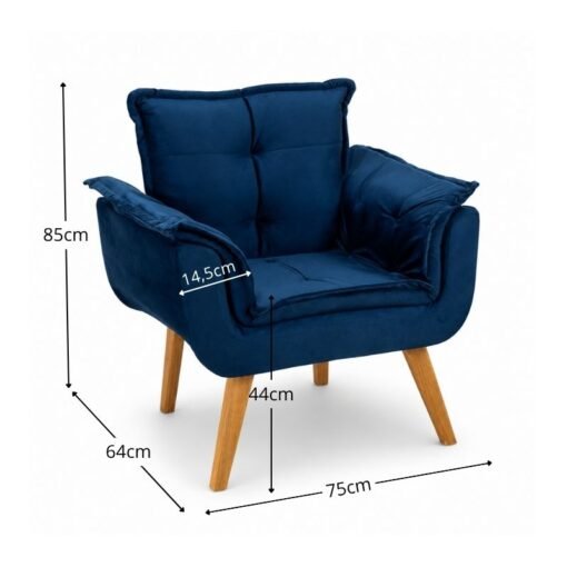 Poltrona Marlete Veludo Azul - Imagem 2