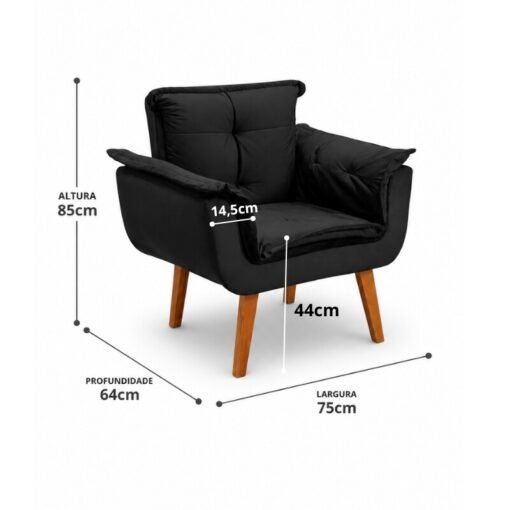 Poltrona Marlete Veludo Preto - Imagem 2