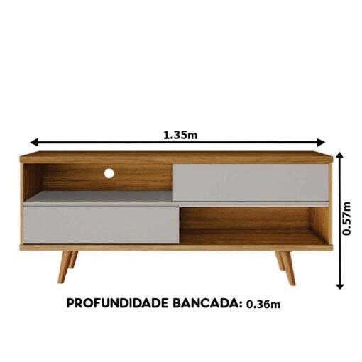 Rack Bancada 1,35m NT 1180 Freijó/Off para TV até 55" - Notável - Imagem 4