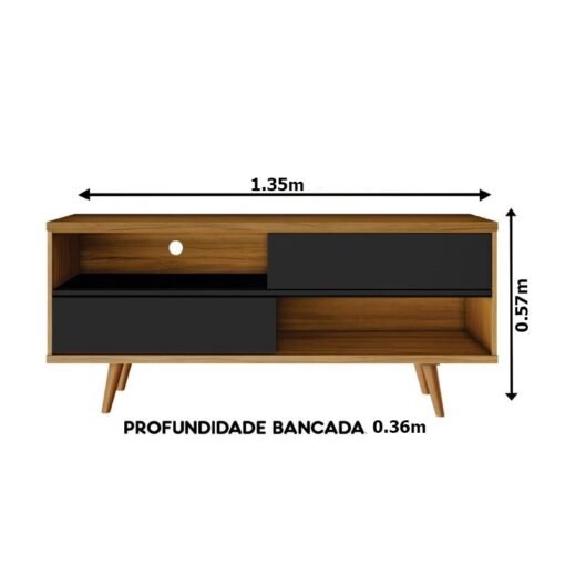 Rack Bancada 1,35m NT 1180 Freijó/Preto para TV até 55" - Notável - Imagem 3