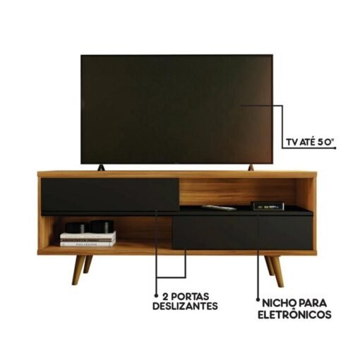 Rack Bancada 1,35m NT 1180 Freijó/Preto para TV até 55" - Notável - Imagem 5