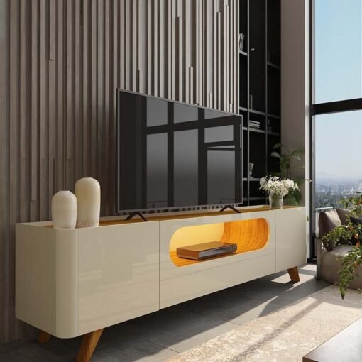Rack 2,10m Nobre Off/Naturale com LED 100% MDF para TV até 70" - Gelius