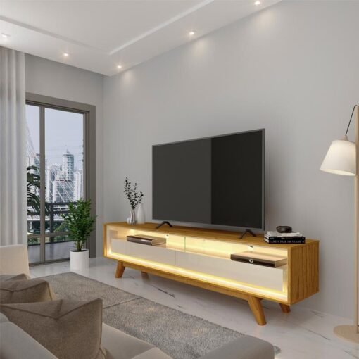 Rack 1,72m Requinte Naturale/Off com LED 100% MDF para TV até 65" - Gelius