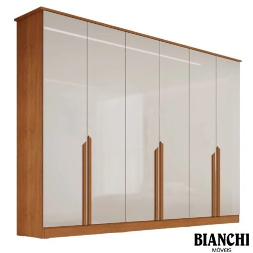 Guarda-roupa Casal 2,30m Bianca Nature/Off 6 Portas 6 Gavetas 100% MDF - Bianchi