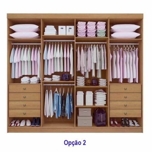 Guarda-roupa Casal 2,75m Daymond Cinamomo/Off Ripado 8 Portas 8 Gavetas 100% MDF - D Doro - Imagem 4