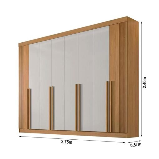 Guarda-roupa Casal 2,75m Daymond Cinamomo/Off Ripado 8 Portas 8 Gavetas 100% MDF - D Doro - Imagem 6
