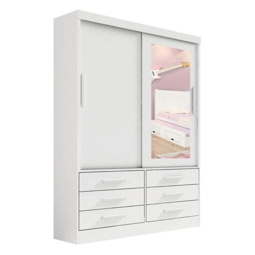 Alternative view of Combo - Roupeiro Merídian 2 Pts Branco + Cômoda Firenze Branco + Cama Milênio Branca + Cama Auxiliar 2 Gavetas Branca - D Doro