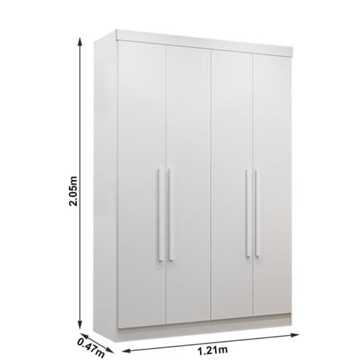 Guarda-roupa Solteiro 1,21m Recife Branco 4 Portas 2 Gavetas - Sallêto - Imagem 3