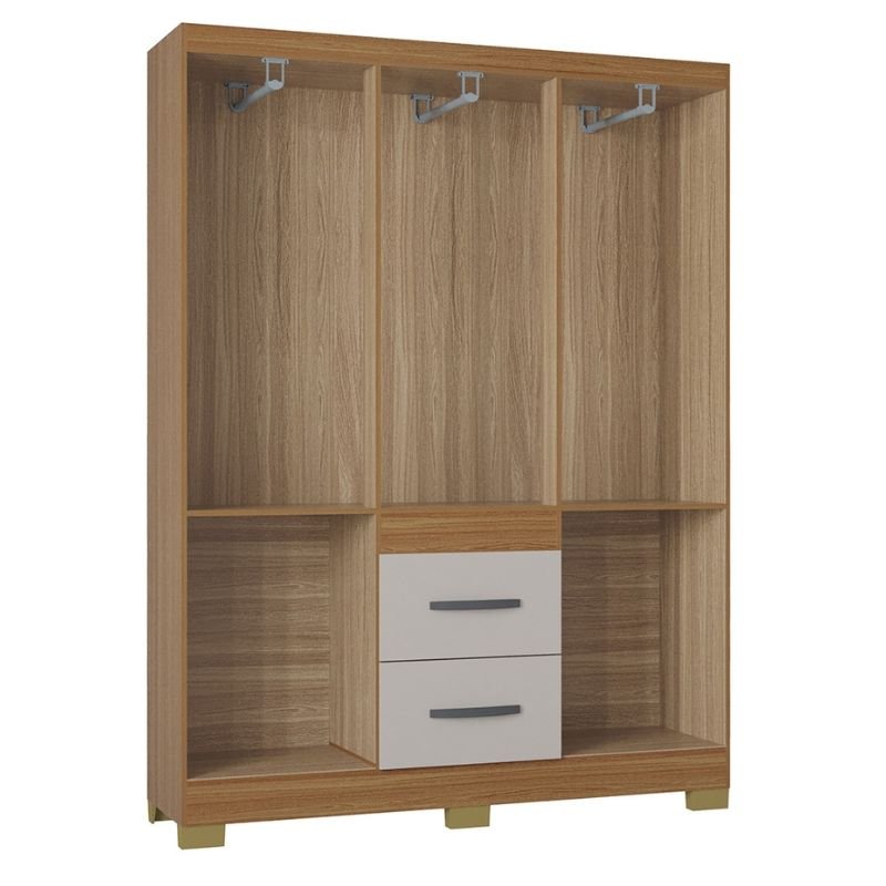 Guarda-roupa Solteiro 1,35m Milão Cinamomo/Off 6 Portas 2 Gavetas com Pés - Poquema - Imagem 2